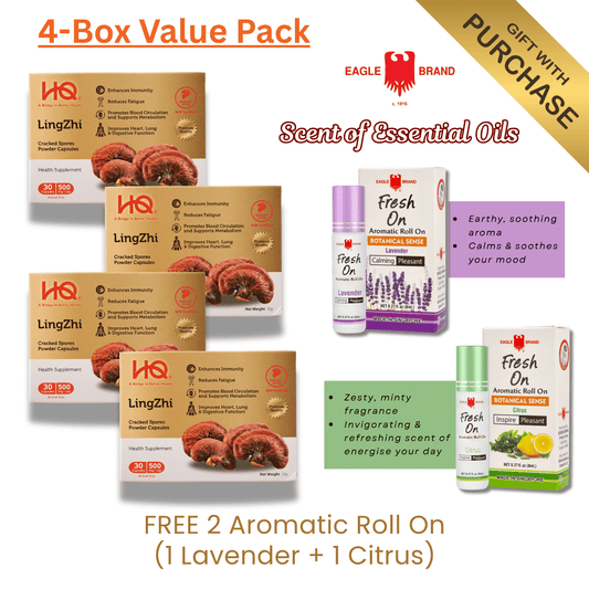 (4-box Value Pack) HQ Lingzhi 500mg Cracked Spores Powder Capsules – Immunity Supplement - HQ Lingzhi Singapore
