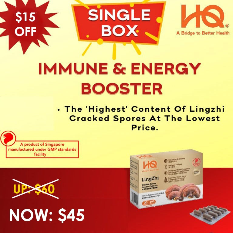 HQ Lingzhi Cracked Spores Powder Capsules - Single Pack (30 Capsules @500mg/each)