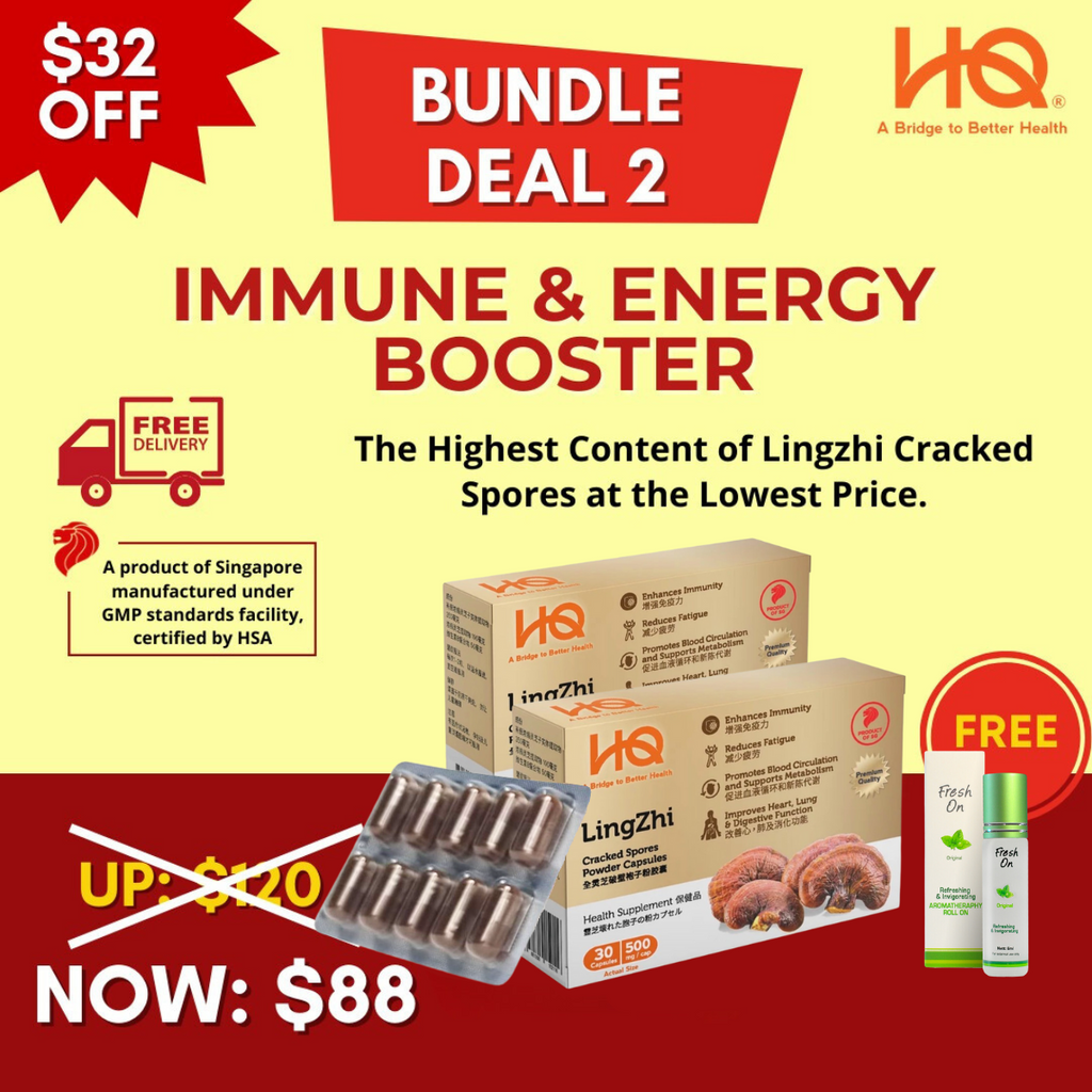 Bundle Deal 2 HQ Lingzhi Cracked Spores Powder Capsules 2 Boxes Bundle at $88 (usual price $120) FREE Aromatherapy Roll On Oil for a limited time only!!!