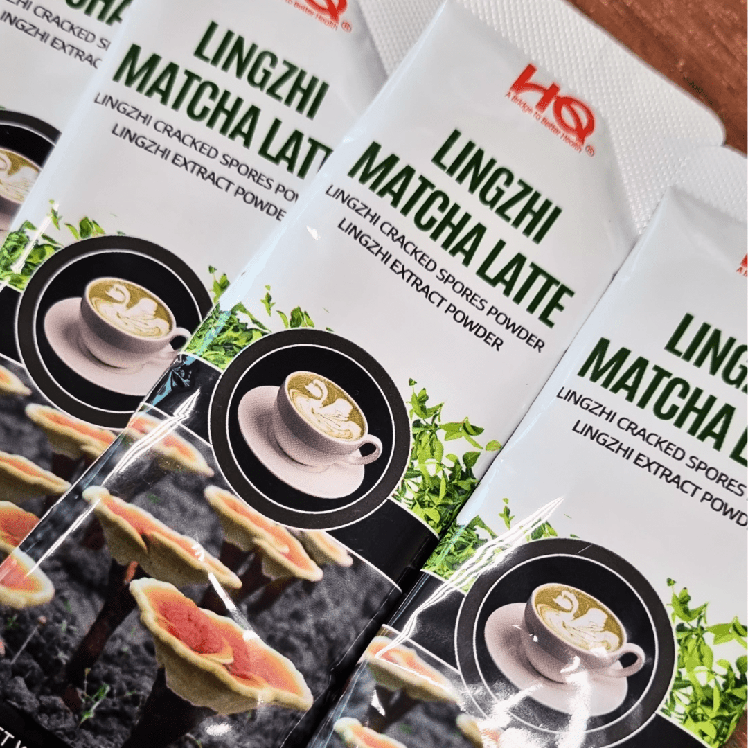 HQ Lingzhi Cracked Spores Latte - Matcha Latte 灵芝抹茶拿铁 - HQ Lingzhi Singapore