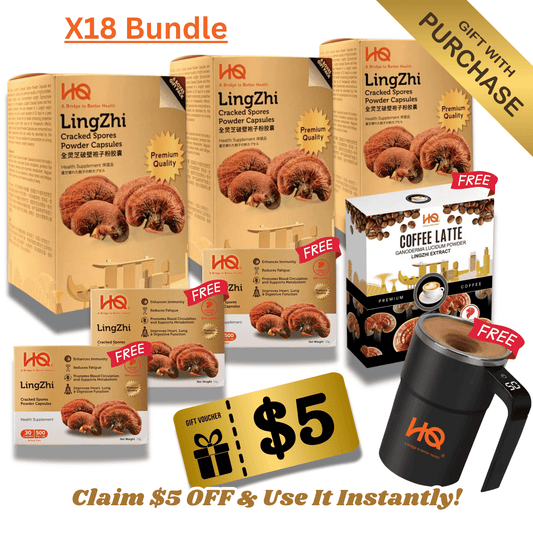 (3 Gift Packs X18) HQ Lingzhi 500mg Premium Cracked Spores Powder Capsules - HQ Lingzhi Singapore