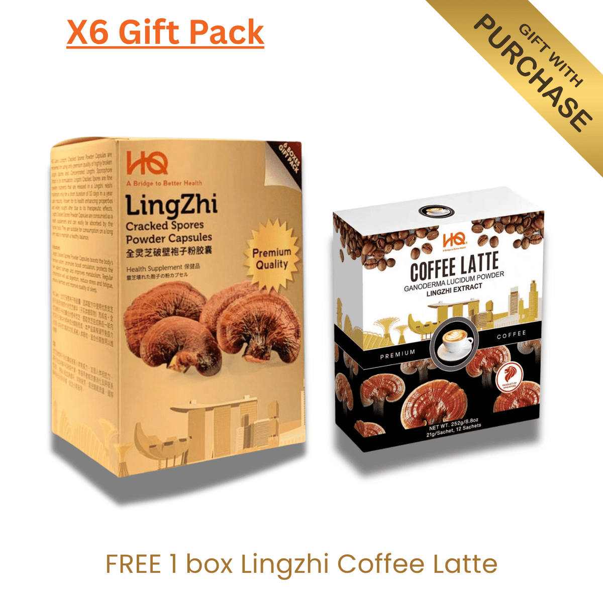 (1 Gift Pack X6) HQ Lingzhi 500mg Premium Cracked Spores Powder Capsules - HQ Lingzhi Singapore