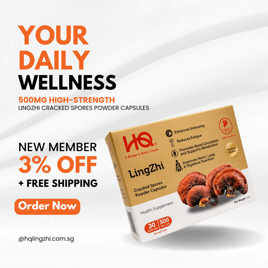 (1 Box TRIAL) HQ Lingzhi 500mg Premium Cracked Spores Powder Capsules - HQ Lingzhi Singapore
