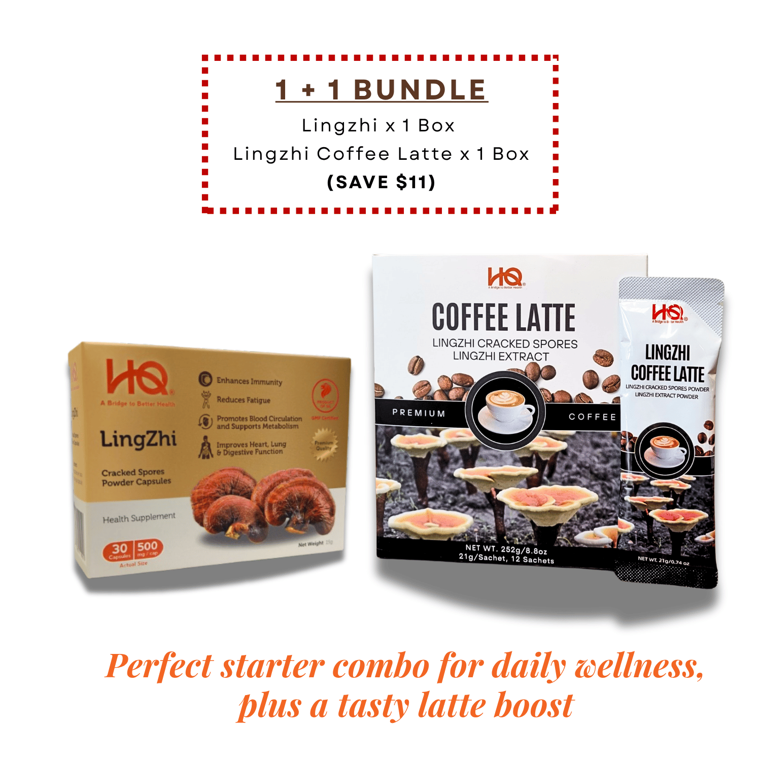 (1 + 1 Bundle) HQ Lingzhi 500mg Premium Cracked Spores Powder Capsules