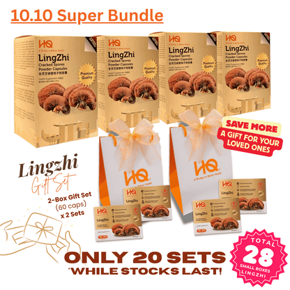 (10.10 Super Bundle) HQ Lingzhi 500mg Premium Cracked Spores Powder Capsules - HQ Lingzhi Singapore