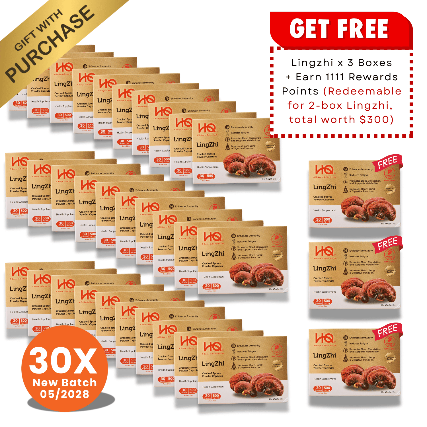 (30X Mega Deal) HQ Lingzhi 500mg Premium Cracked Spores Powder Capsules