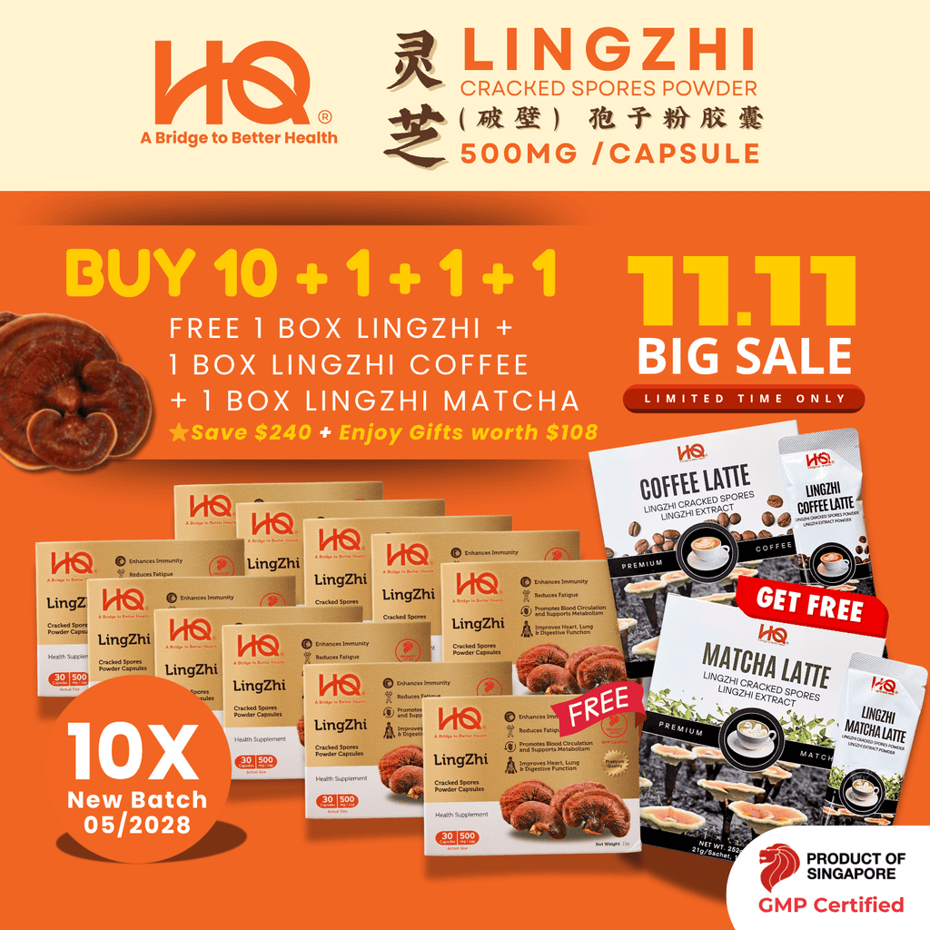 (BUY 10 + 1 + 1 + 1 FREE) HQ Lingzhi 500mg Premium Cracked Spores Powder Capsules