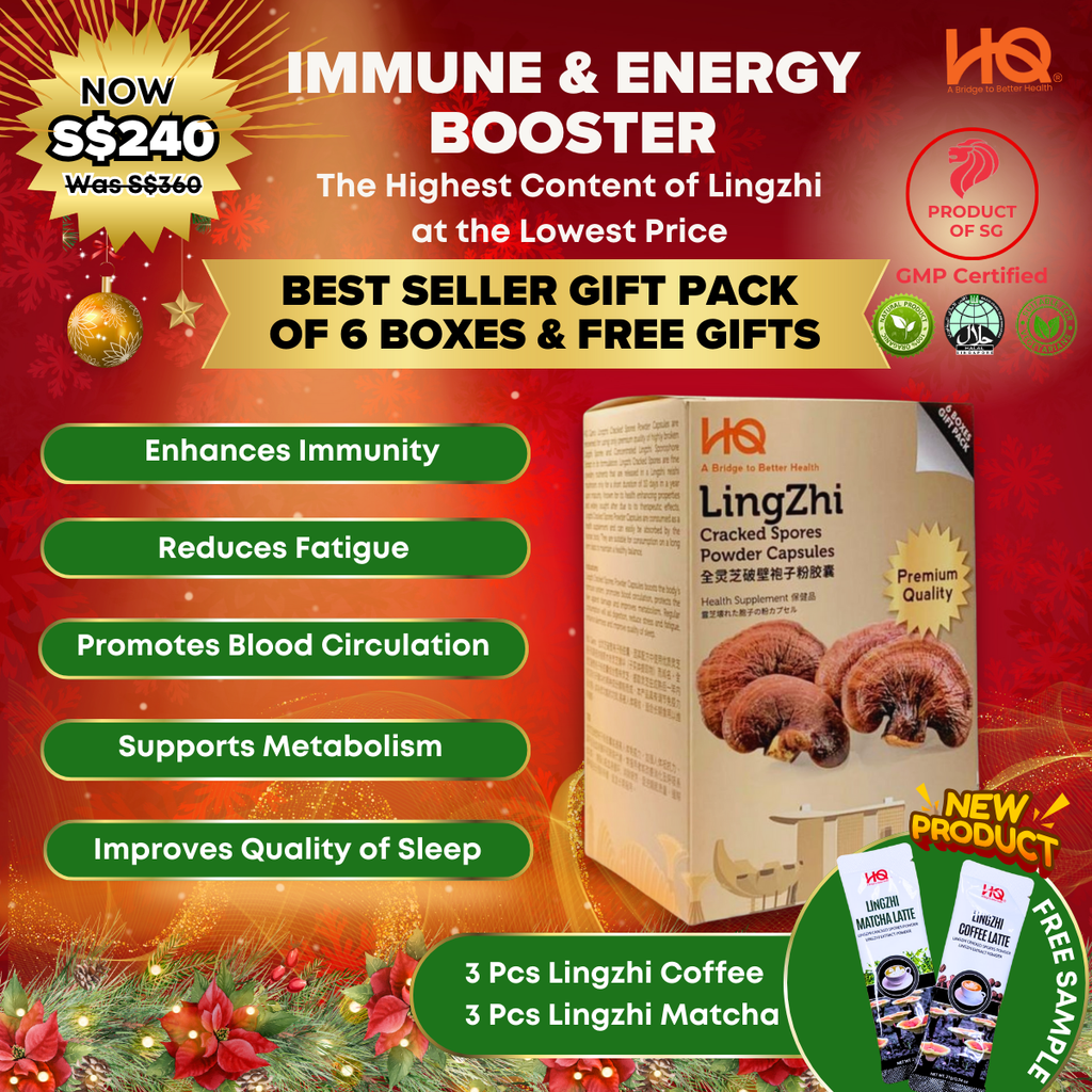 {STAR BUY} Lingzhi Cracked Spores - 1 Gift Pack Of 6 Boxes (6 x 30 capsules @ 500mg/each) Get Free 3pcs Lingzhi Coffee + 3pcs Lingzhi Matcha!!!