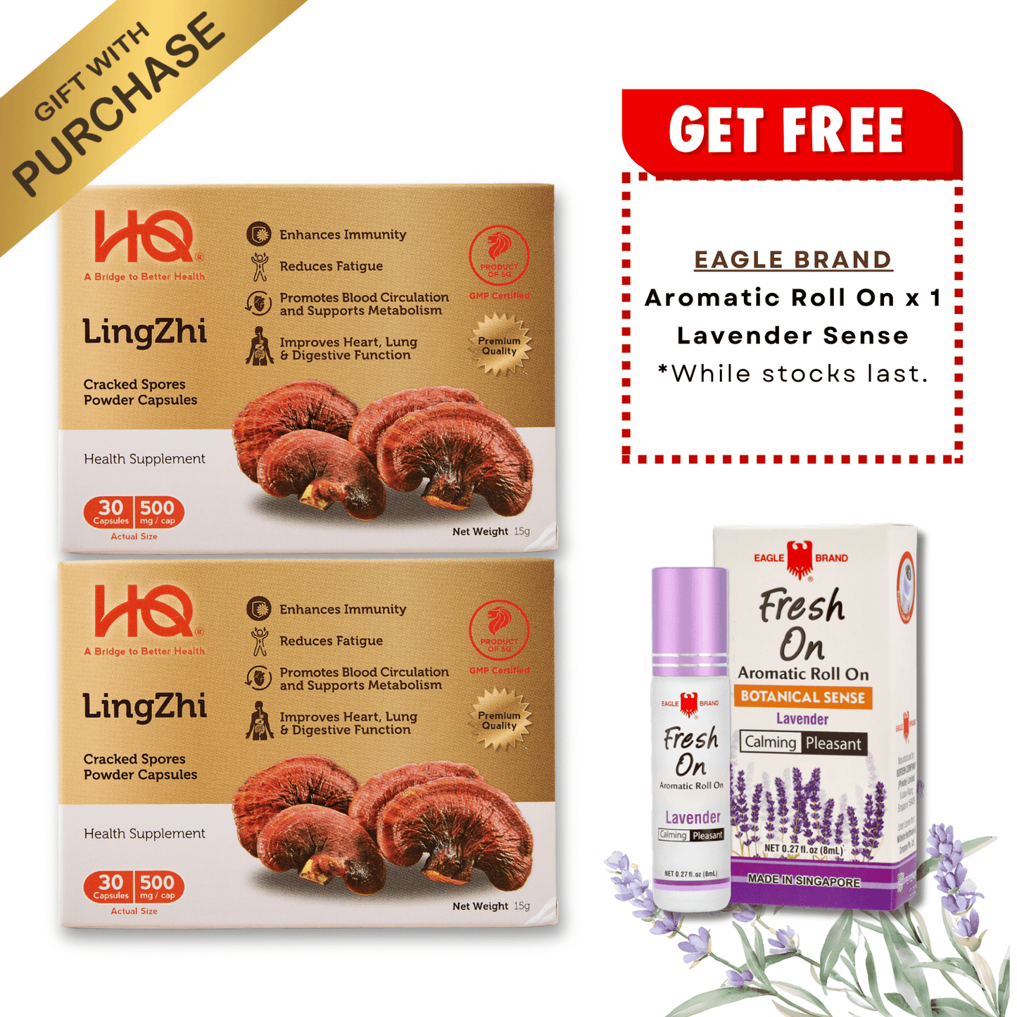 (Bundle of 2 + Free Gift) HQ Lingzhi 500mg Premium Cracked Spores Powder Capsules