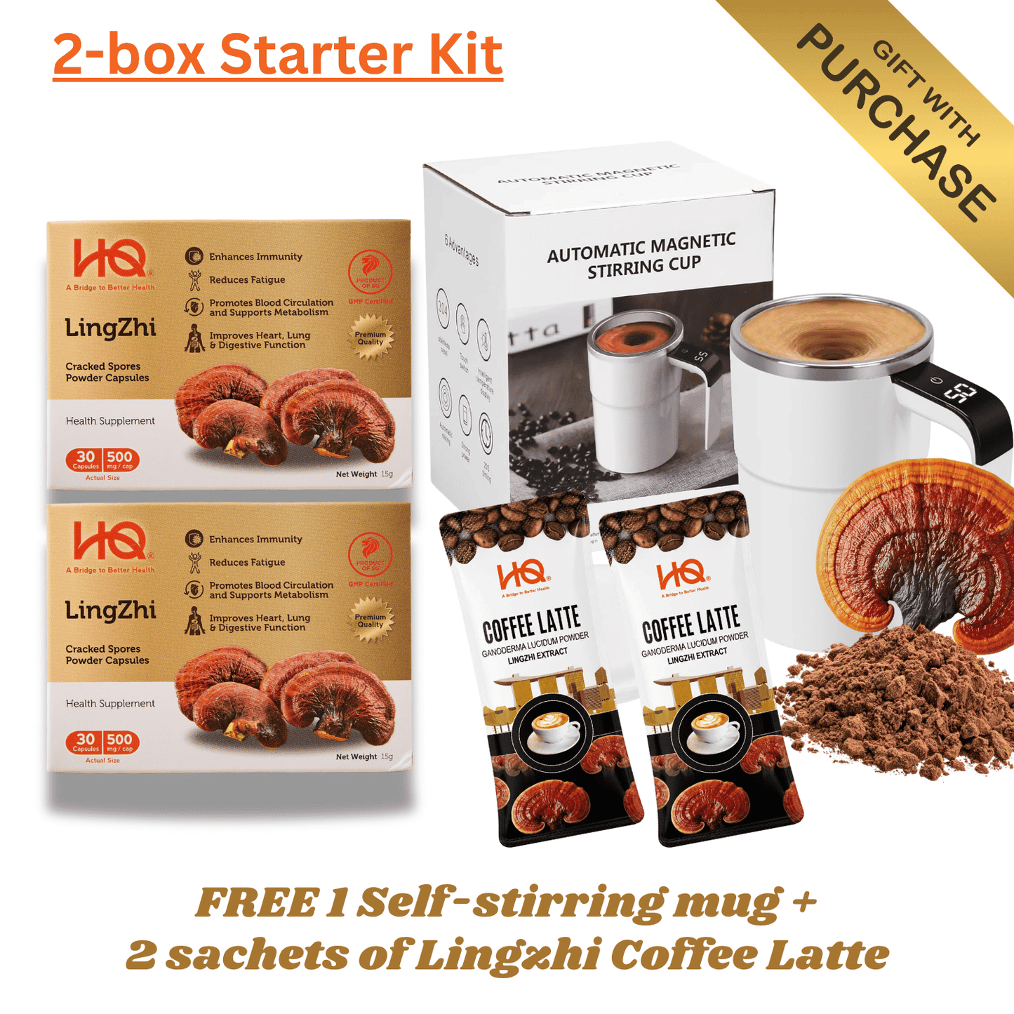 (2-Box Starter Kit + Free Gift) HQ Lingzhi 500mg Premium Cracked Spores Powder Capsules - HQ Lingzhi Singapore