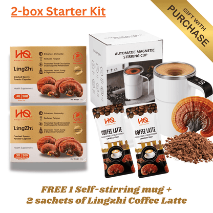 (2-Box Starter Kit + Free Gift) HQ Lingzhi 500mg Premium Cracked Spores Powder Capsules - HQ Lingzhi Singapore