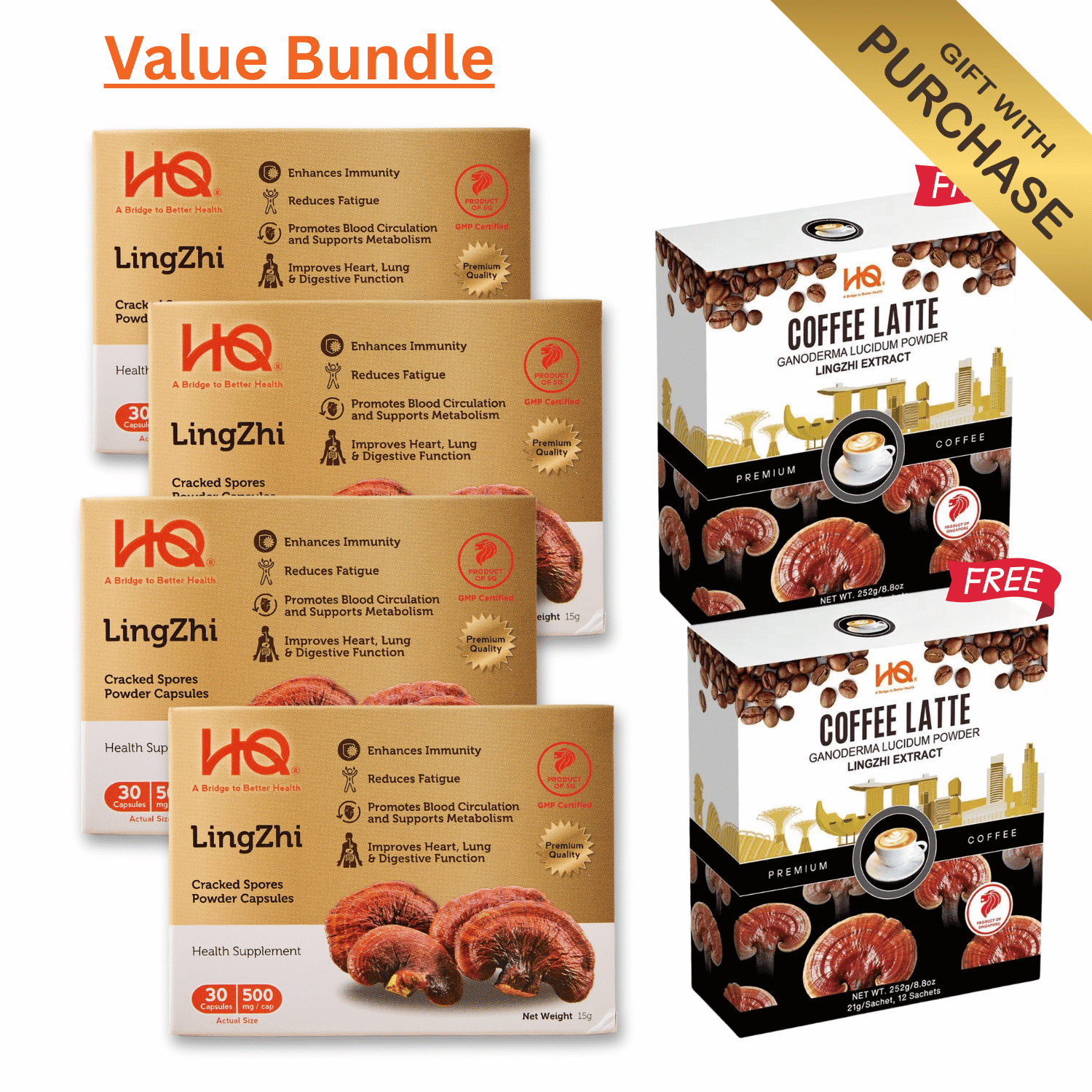 HQ Lingzhi 500mg Cracked Spores Powder Capsules – Immunity Supplement (Bundle of 4) - HQ Lingzhi Singapore