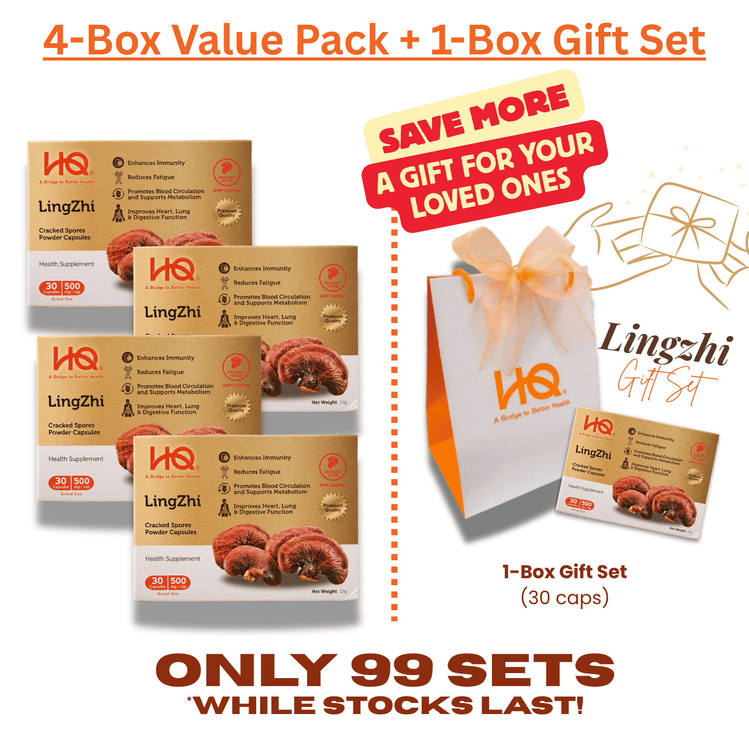 HQ Lingzhi 500mg Cracked Spores Powder Capsules – Immunity Supplement (Bundle of 4) - HQ Lingzhi Singapore