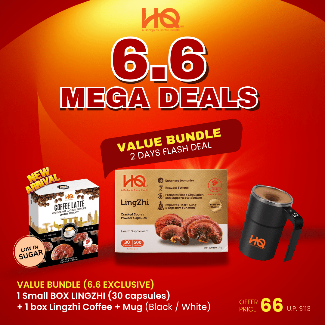 (1 Box TRIAL + Free Gift) HQ Lingzhi 500mg Premium Cracked Spores Powder Capsules - HQ Lingzhi Singapore