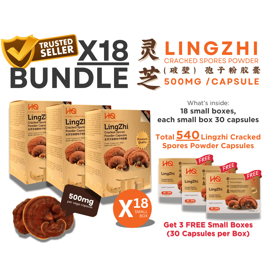 (3 Gift Packs X18) HQ Lingzhi 500mg Premium Cracked Spores Powder Capsules - HQ Lingzhi Singapore