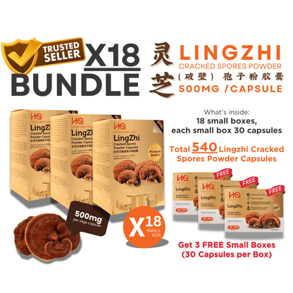 (3 Gift Packs X18) HQ Lingzhi 500mg Premium Cracked Spores Powder Capsules