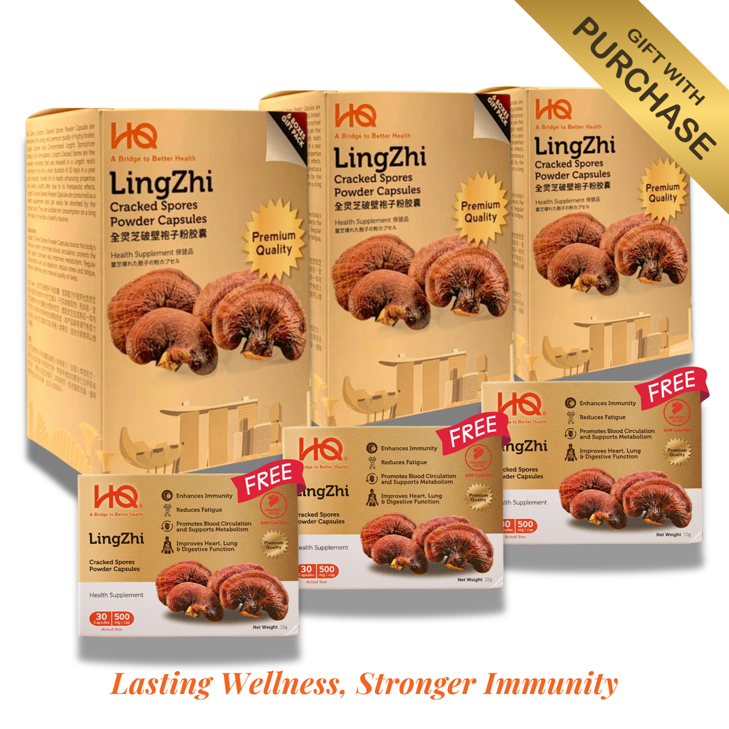 (3 Gift Packs + 5 Free Gifts) HQ Lingzhi 500mg Premium Cracked Spores Powder Capsules