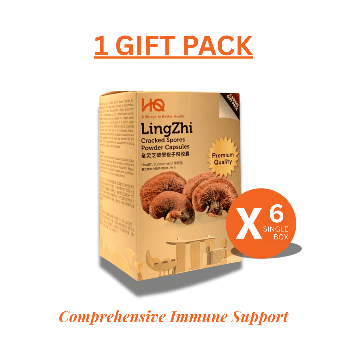 (1 Gift Pack X6) HQ Lingzhi 500mg Premium Cracked Spores Powder Capsules