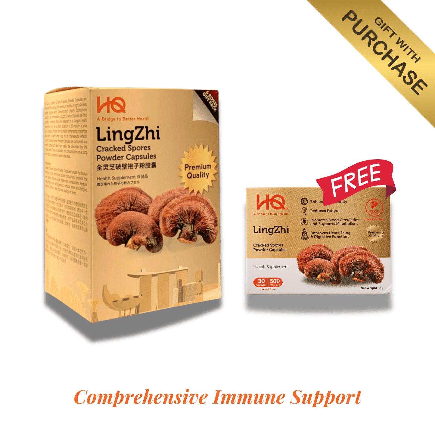 HQ Lingzhi 500mg Premium Cracked Spores Powder Capsules (1 Gift Pack X6) - HQ Lingzhi Singapore