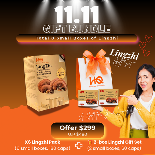 (1 Gift Pack X6) HQ Lingzhi 500mg Premium Cracked Spores Powder Capsules