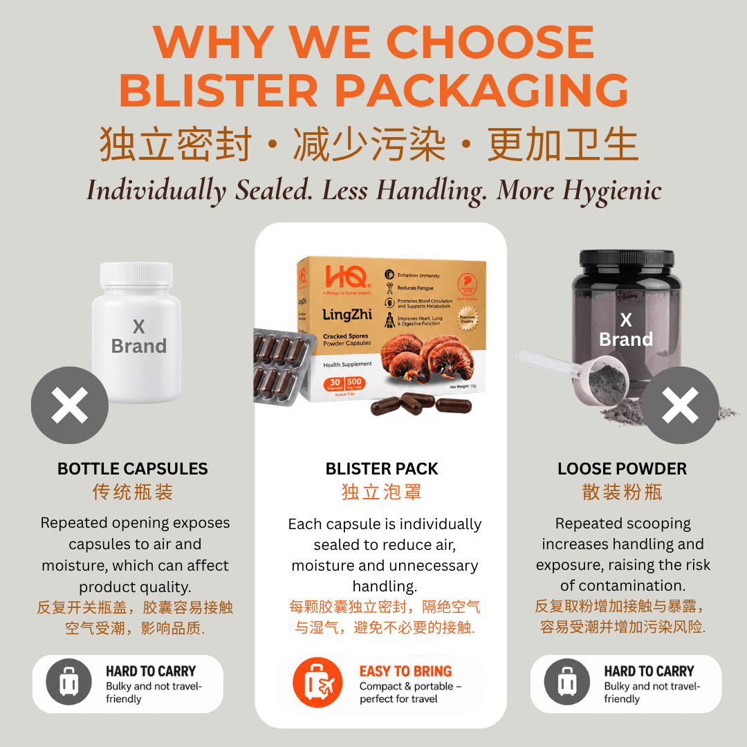 (1 Gift Pack X6) HQ Lingzhi 500mg Premium Cracked Spores Powder Capsules - HQ Lingzhi Singapore