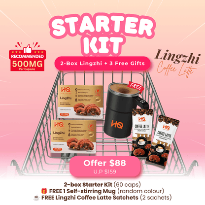 (2-Box Starter Kit + Free Gift) HQ Lingzhi 500mg Premium Cracked Spores Powder Capsules - HQ Lingzhi Singapore