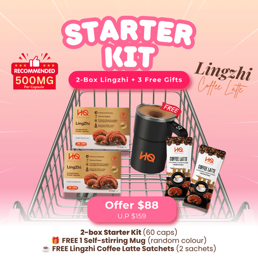 (2-Box Starter Kit + Free Gift) HQ Lingzhi 500mg Premium Cracked Spores Powder Capsules - HQ Lingzhi Singapore