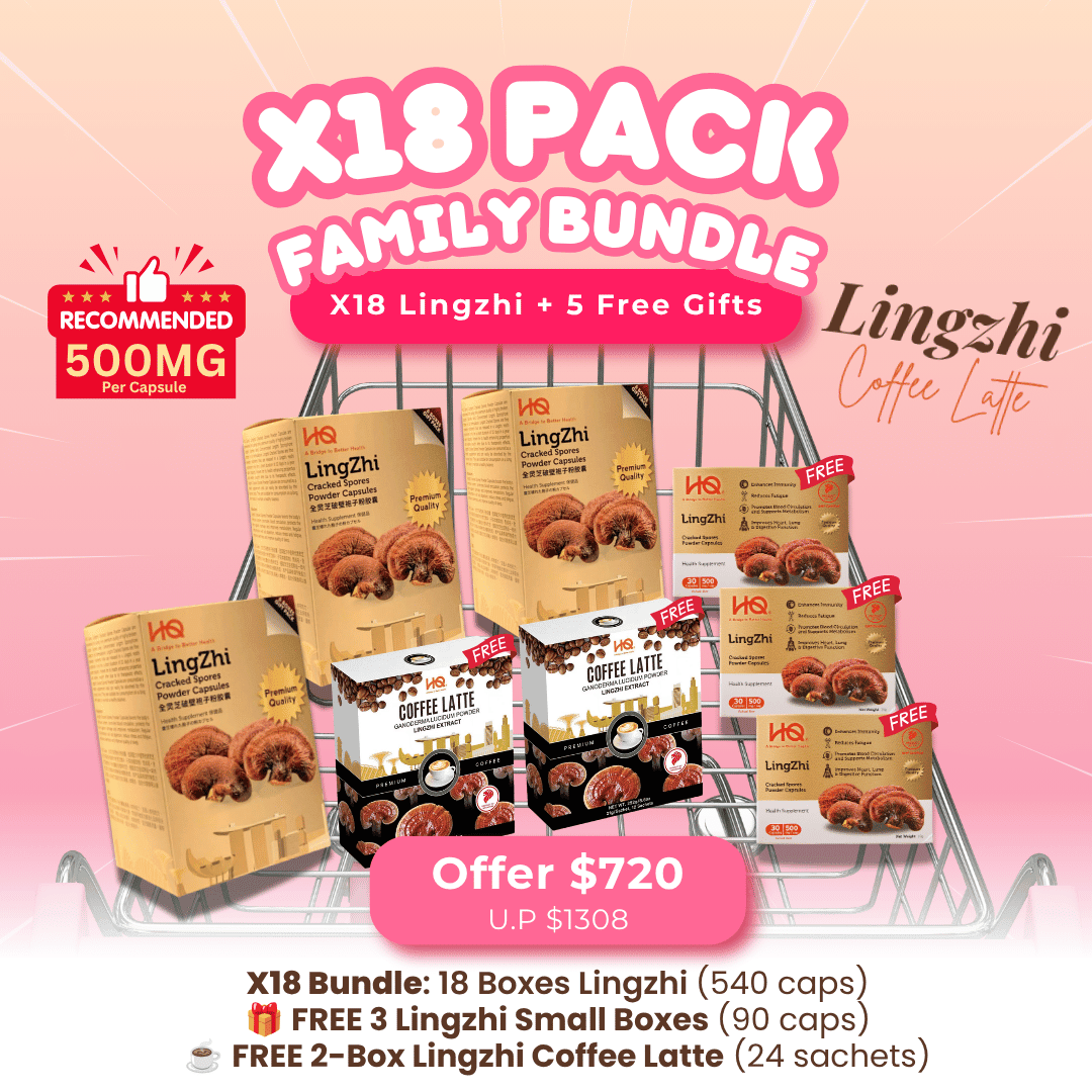 (3 Gift Packs X18) HQ Lingzhi 500mg Premium Cracked Spores Powder Capsules - HQ Lingzhi Singapore