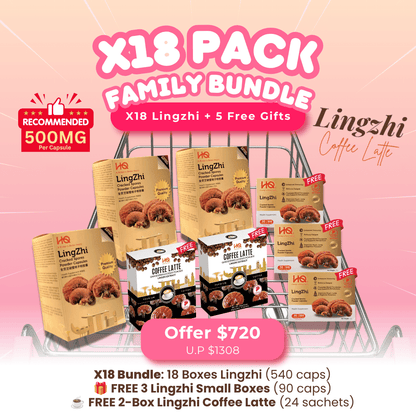 (3 Gift Packs X18) HQ Lingzhi 500mg Premium Cracked Spores Powder Capsules - HQ Lingzhi Singapore
