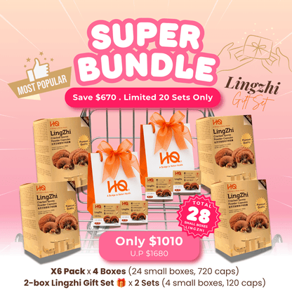 (10.10 Super Bundle) HQ Lingzhi 500mg Premium Cracked Spores Powder Capsules - HQ Lingzhi Singapore