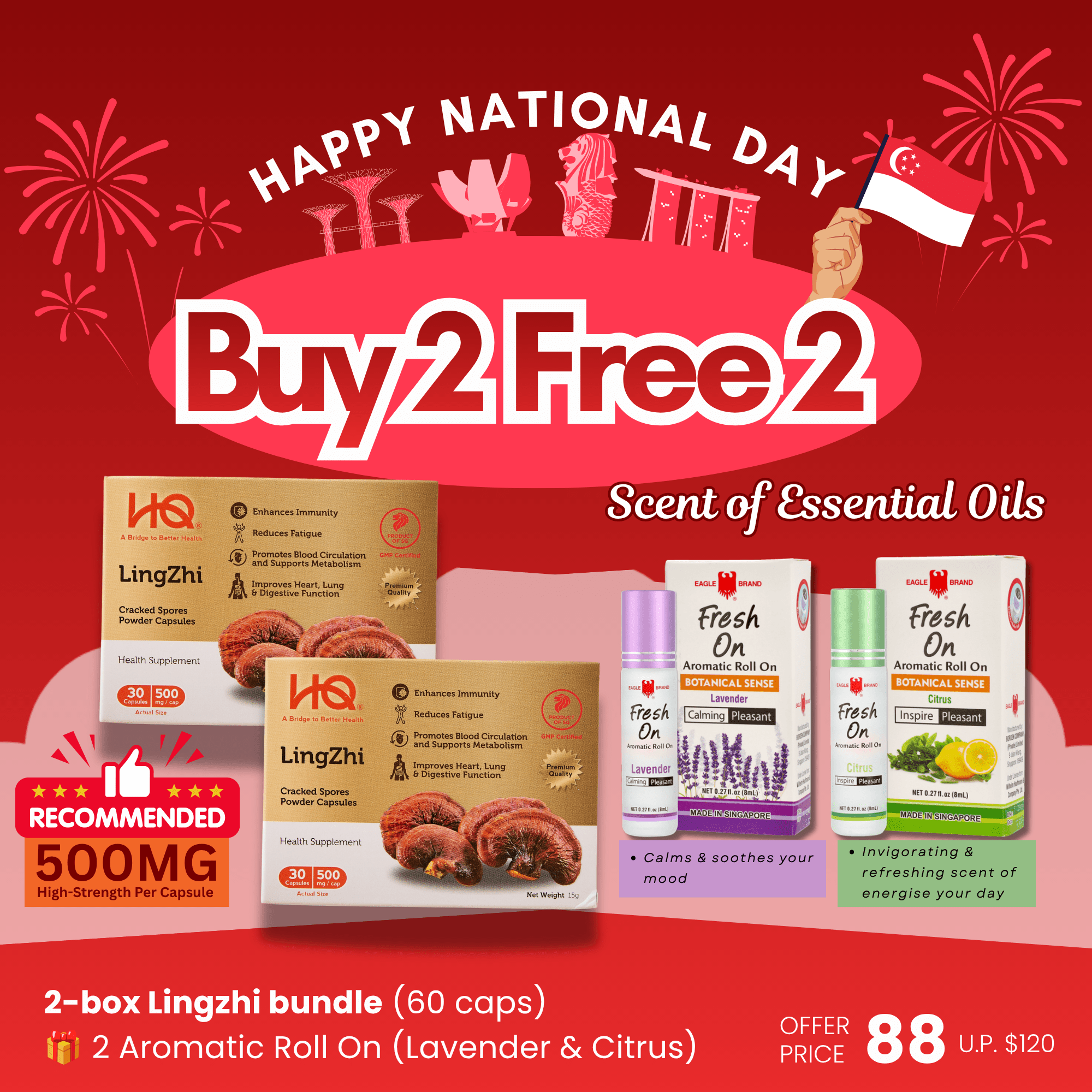 (2-Box Starter Kit + Free Gift) HQ Lingzhi 500mg Premium Cracked Spores Powder Capsules - HQ Lingzhi Singapore