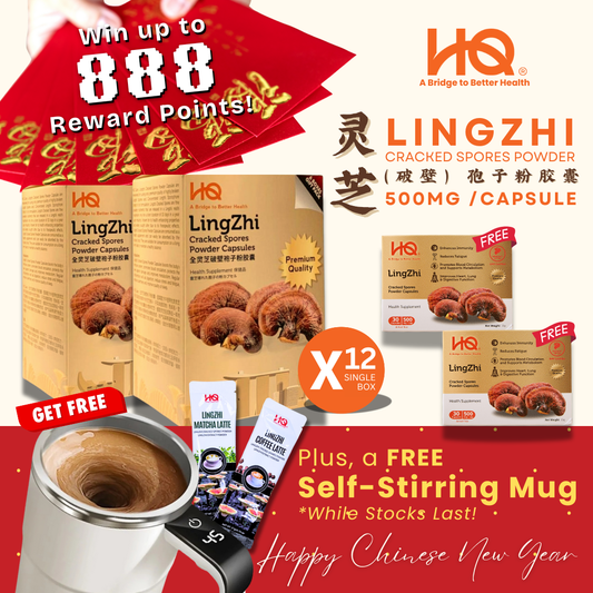 (2 Gift Packs X12) ~ HQ Lingzhi 500mg Premium Cracked Spores Powder Capsules