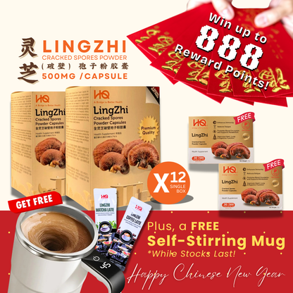 (2 Gift Packs X12) HQ Lingzhi 500mg Premium Cracked Spores Powder Capsules