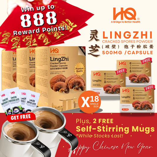 (3 Gift Packs X18) HQ Lingzhi 500mg Premium Cracked Spores Powder Capsules