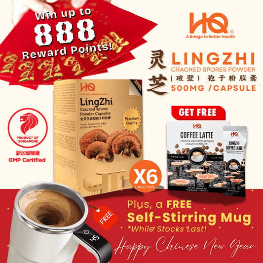 (1 Gift Pack X6) HQ Lingzhi 500mg Premium Cracked Spores Powder Capsules