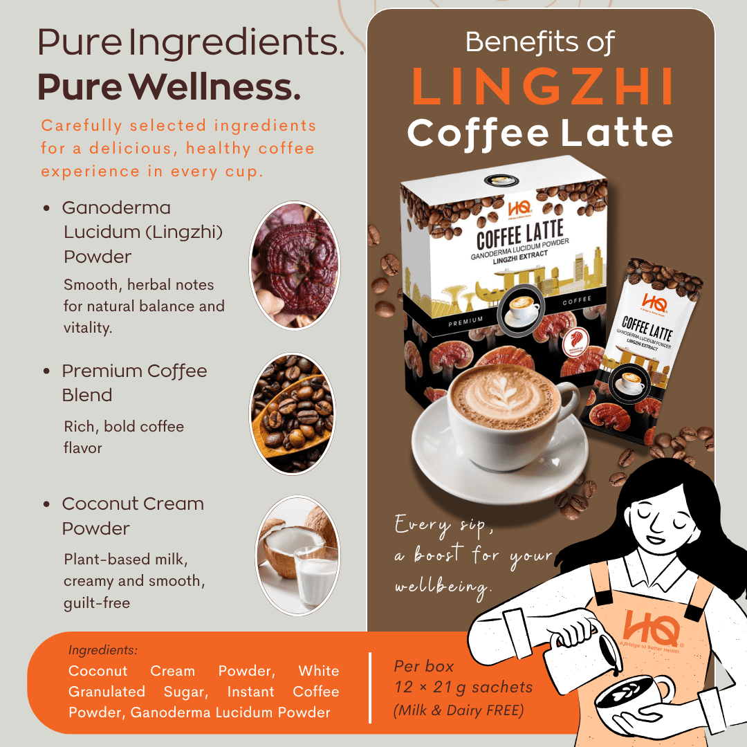 HQ Lingzhi Cracked Spores Latte - Coffee Latte 灵芝咖啡拿铁 - HQ Lingzhi Singapore