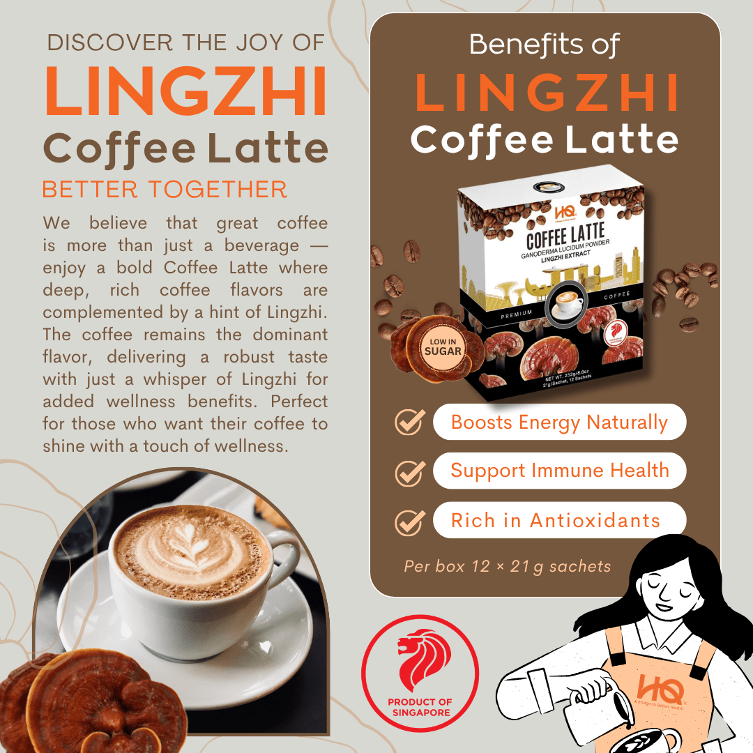 HQ Lingzhi Cracked Spores Latte - Coffee Latte 灵芝咖啡拿铁 - HQ Lingzhi Singapore