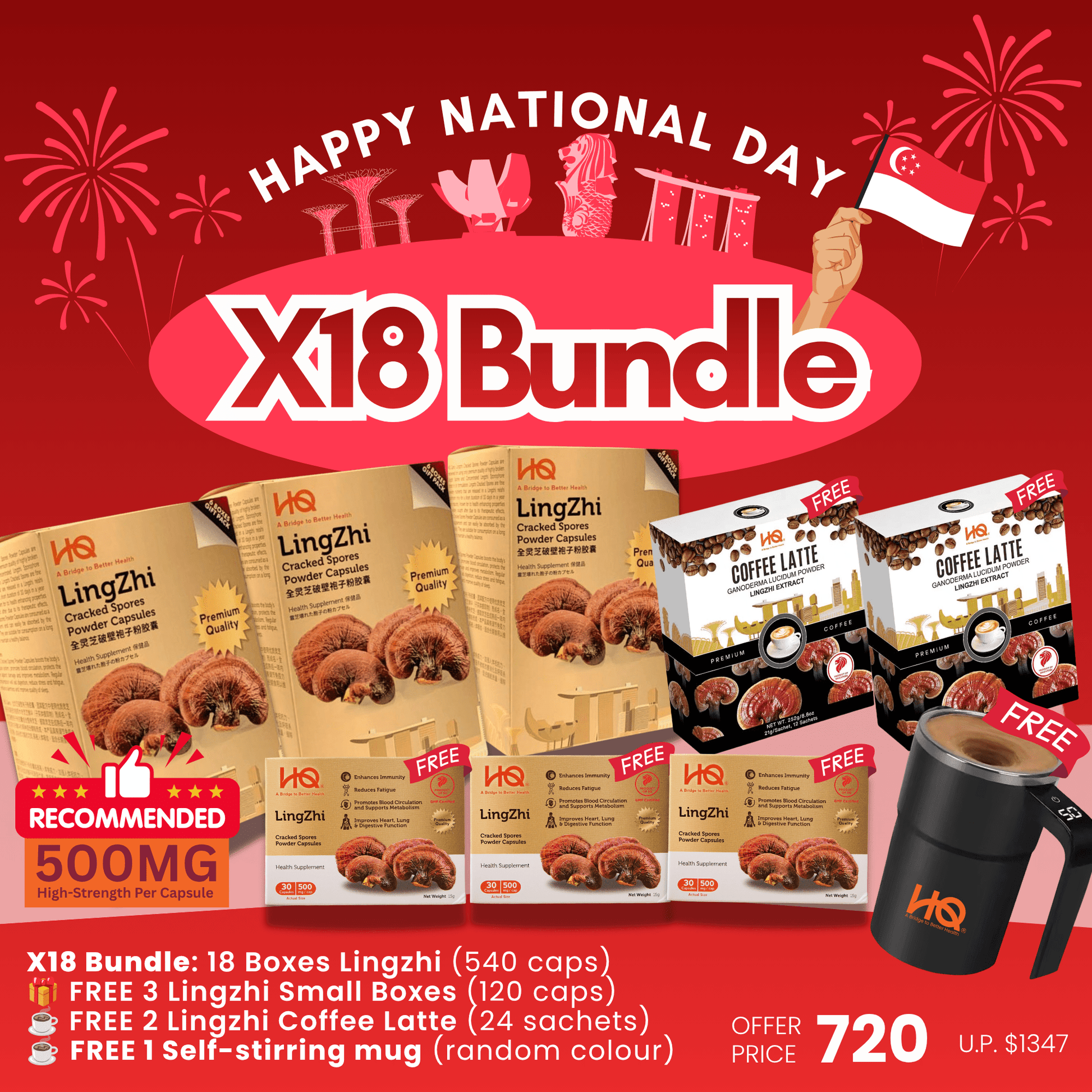 (3 Gift Packs X18) HQ Lingzhi 500mg Premium Cracked Spores Powder Capsules - HQ Lingzhi Singapore