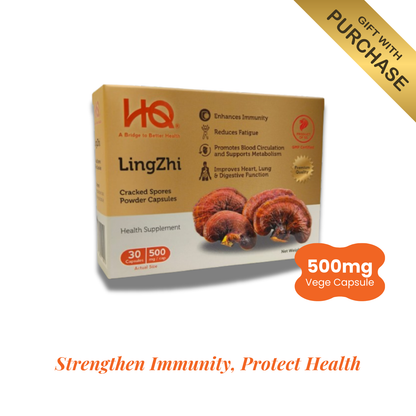 (1 Box + Free Gift) HQ Lingzhi 500mg Premium Cracked Spores Powder Capsules