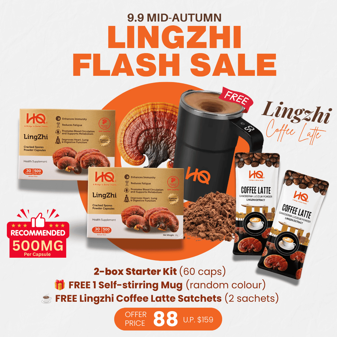 (2-Box Starter Kit + Free Gift) HQ Lingzhi 500mg Premium Cracked Spores Powder Capsules - HQ Lingzhi Singapore