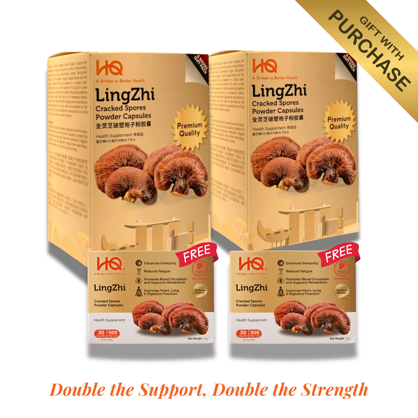 (2 Gift Packs + 3 Free Gifts) HQ Lingzhi 500mg Premium Cracked Spores Powder Capsules
