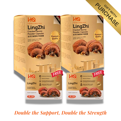 (2 Gift Packs + 3 Free Gifts) HQ Lingzhi 500mg Premium Cracked Spores Powder Capsules
