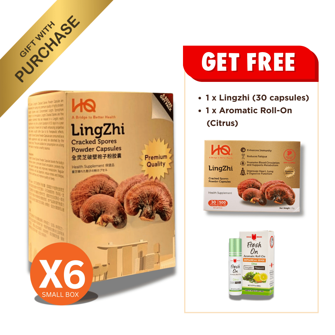 (1 Gift Pack X6) HQ Lingzhi 500mg Premium Cracked Spores Powder Capsules