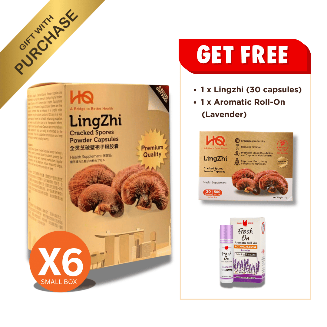 (1 Gift Pack X6) HQ Lingzhi 500mg Premium Cracked Spores Powder Capsules