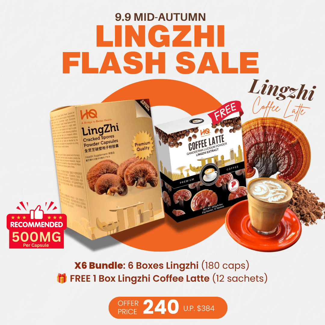 (1 Gift Pack X6) HQ Lingzhi 500mg Premium Cracked Spores Powder Capsules - HQ Lingzhi Singapore