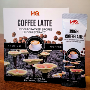 [HQ Lingzhi] Lingzhi Cracked Spores & Lingzhi Extract Coffee Latte [灵芝破壁孢子粉与灵芝提取物咖啡拿铁] - 12 Sachet x 21g/each