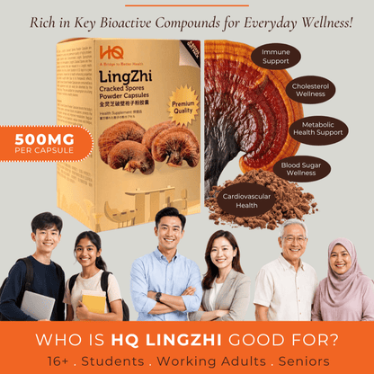(1 Gift Pack X6) HQ Lingzhi 500mg Premium Cracked Spores Powder Capsules - HQ Lingzhi Singapore