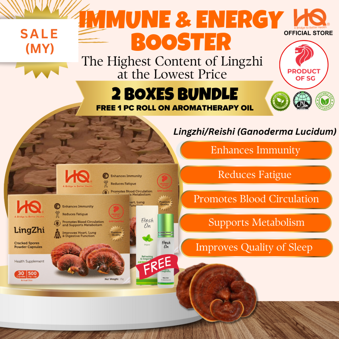 [Malaysia Only Promo] Lingzhi Cracked Spores - 2 Boxes Bundle (2 x 30 Capules @500mg/each) + GET FREE 1 Aromatherapy Roll On Oil