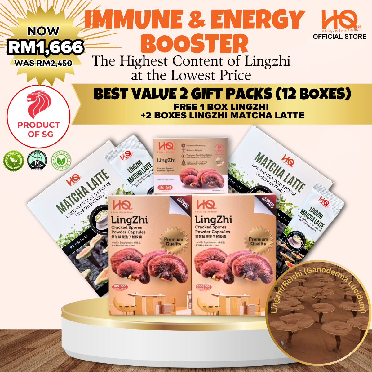 [Malaysia Only Promo] Bundle Deal 4 Special 2025 Lingzhi Cracked Spores - 2 Gift Pack (12 x 30 Capsules @500mg) + 1 Additional Box Free (30 Capsules @500mg) + Free Gifts