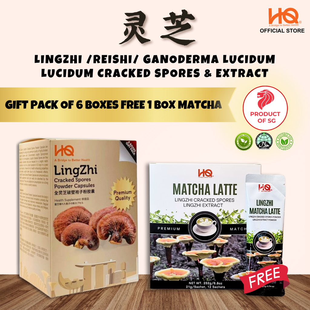 {STAR BUY} Lingzhi Cracked Spores - 1 Gift Pack Of 6 Boxes (6 x 30 capsules @ 500mg/each) Get Free 1 Box of Lingzhi Matcha